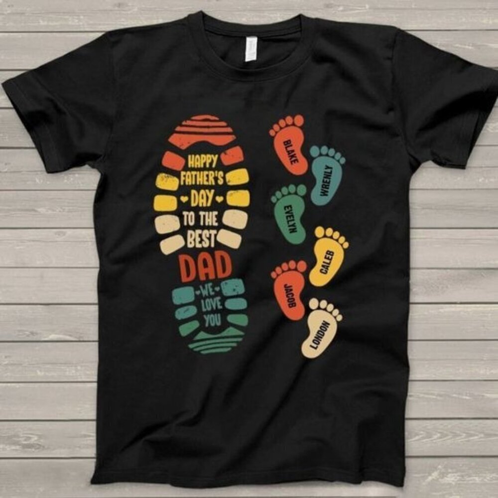 Personalized Dad Shirt Dad And Kid Footprints